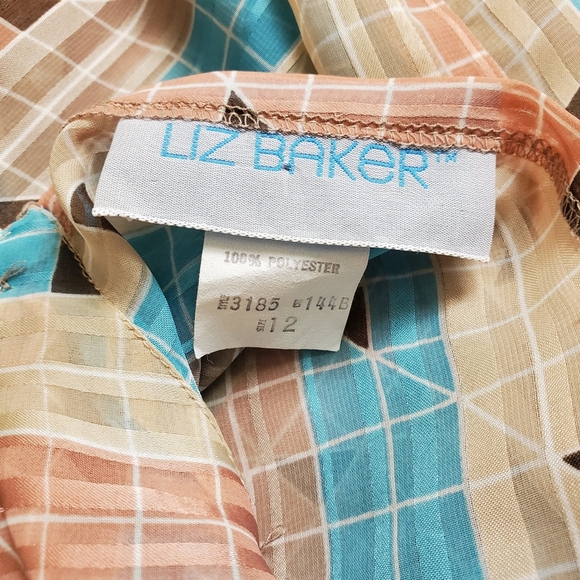 80s 90s Vintage Liz Baker Chiffon Stripe Mockneck Long Sleeve Top size 12 - Picture 7 of 9